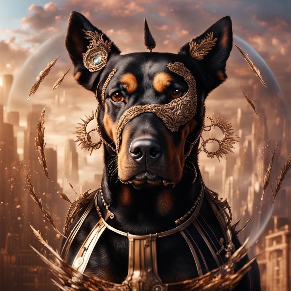 Rottweiler Eye Reflecting People: Detailed Matte Painting