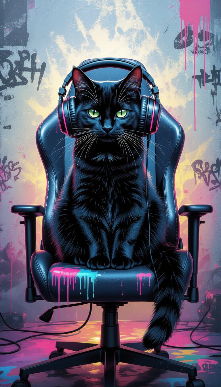 Black Cat Gaming in Cyberpunk Graffiti Room