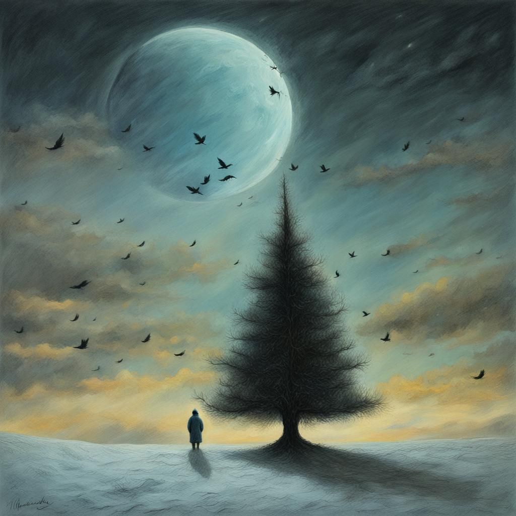 Christmas Tree on the Moon in Dystopian Style