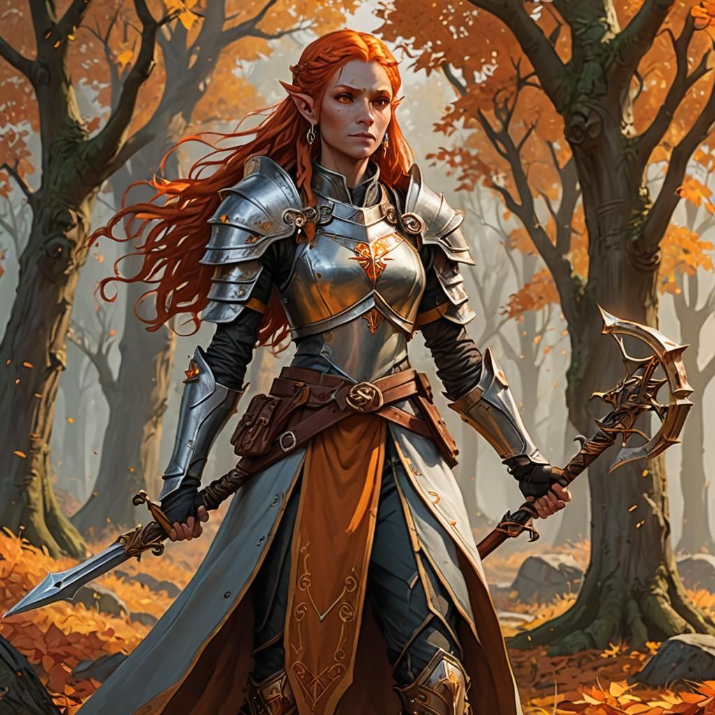 Autumn Eladrin Cleric Meriele Wielding Mace