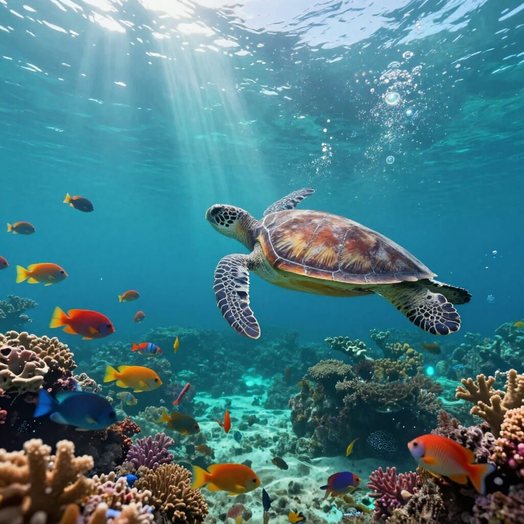 Great Barrier Reef Underwater Scene with Marine Life