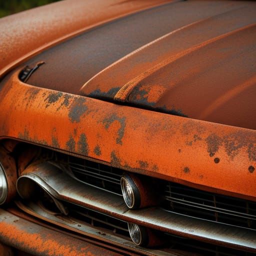 Macro photography of rust on an old car hood.