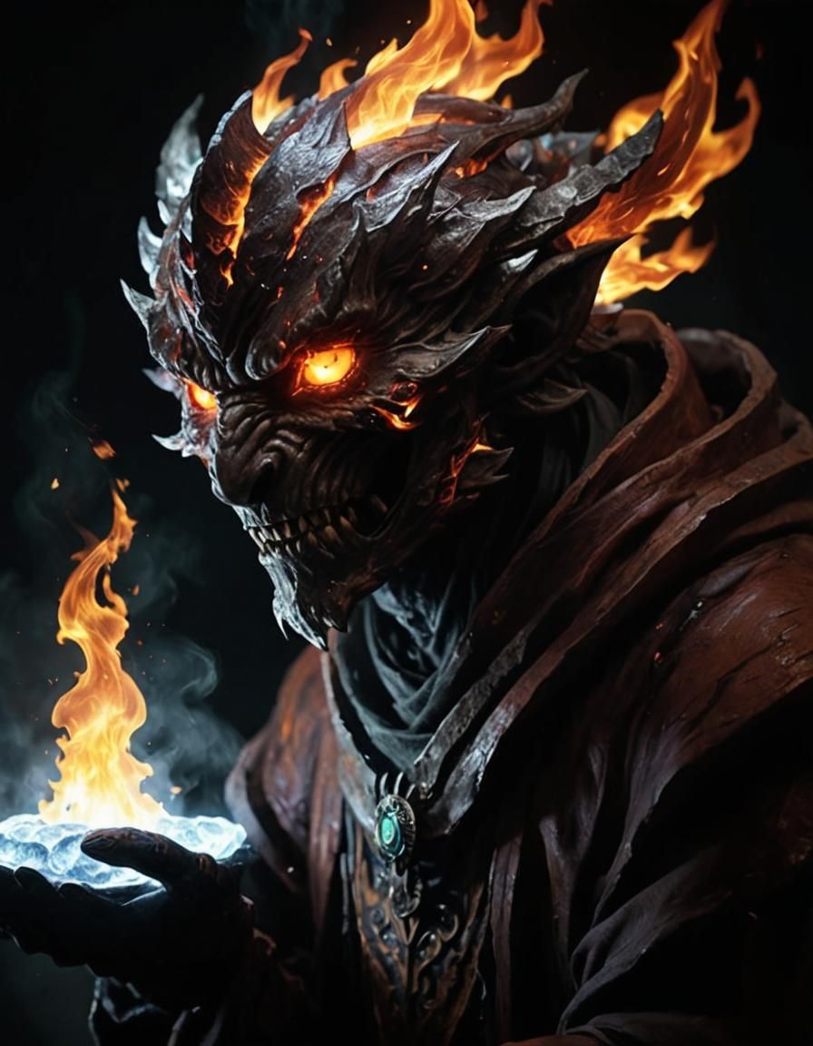 Hyperrealistic Flamekin Fire Elemental Character