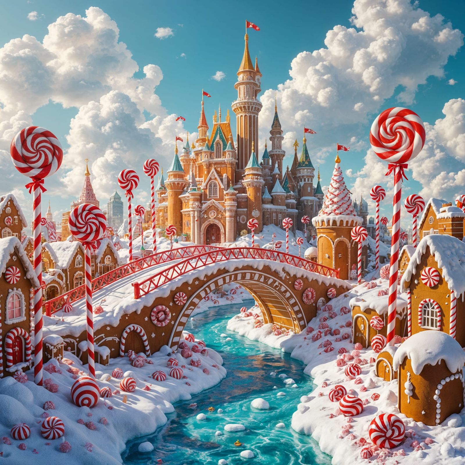 Gingerbread Metropolis with Chocolate Rivers & Candy Cane Sk...