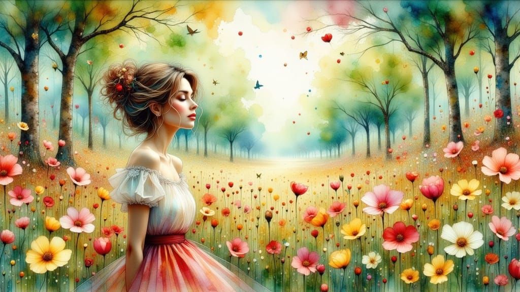 Dreamlike Whimsy in a Lush Strawberry Fields Meadow