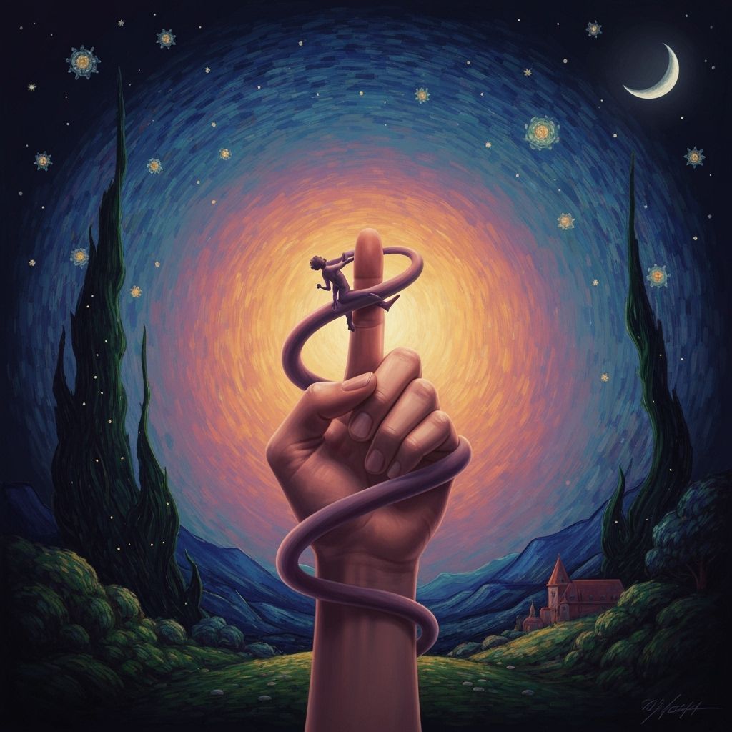 Surreal Fairyland Hand Twirling on Starry Night