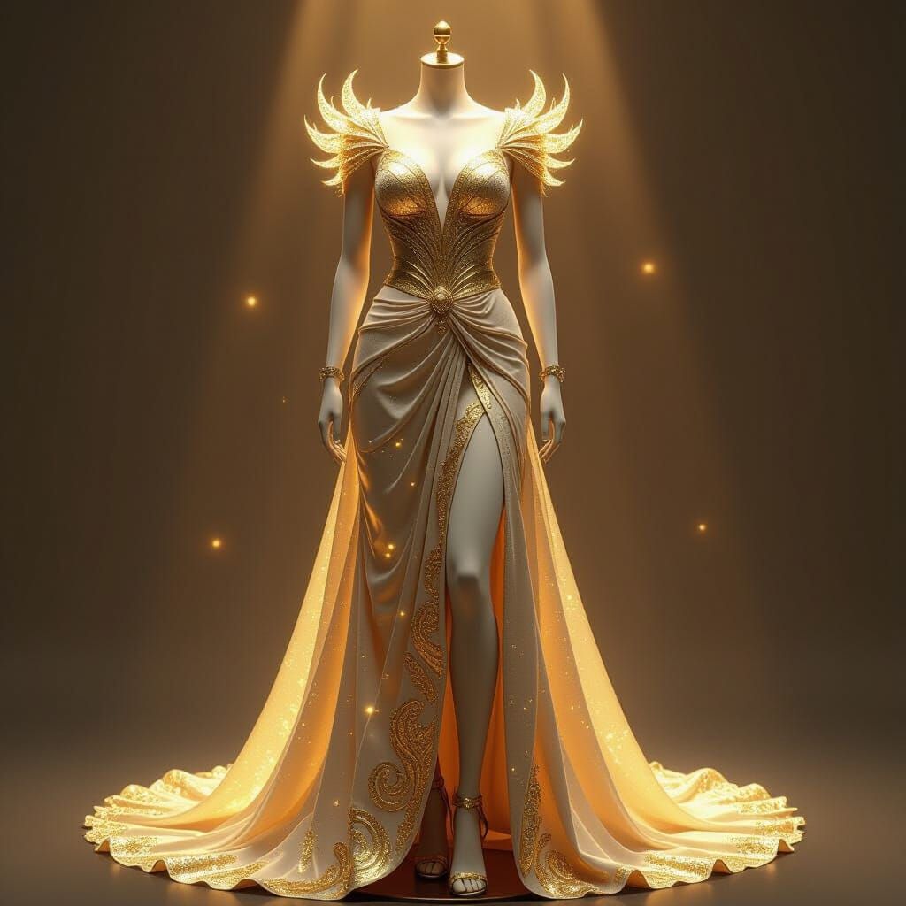 Majestic Gold Goddess Gown on Mannequin
