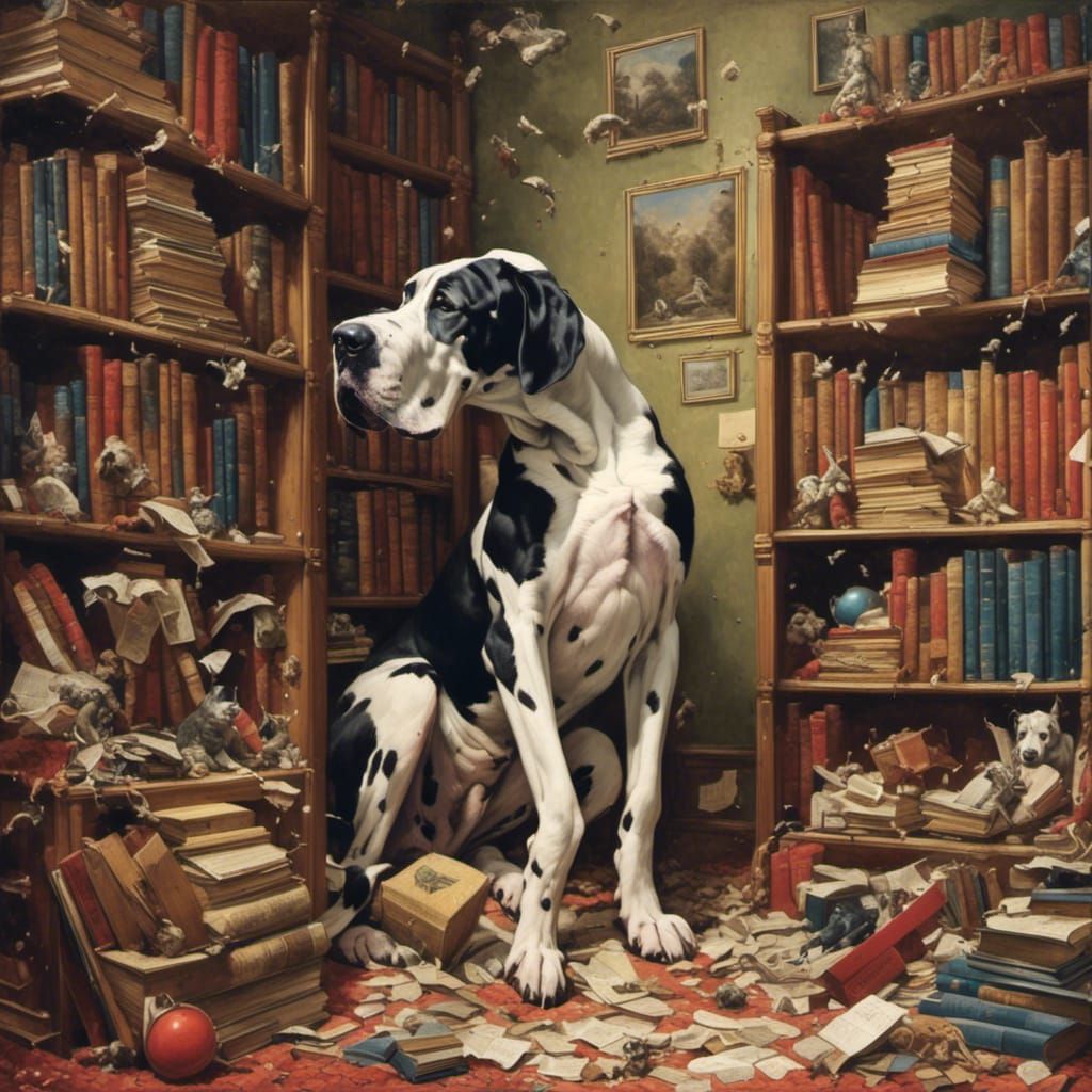 Clumsy Great Dane Bookcase Accident