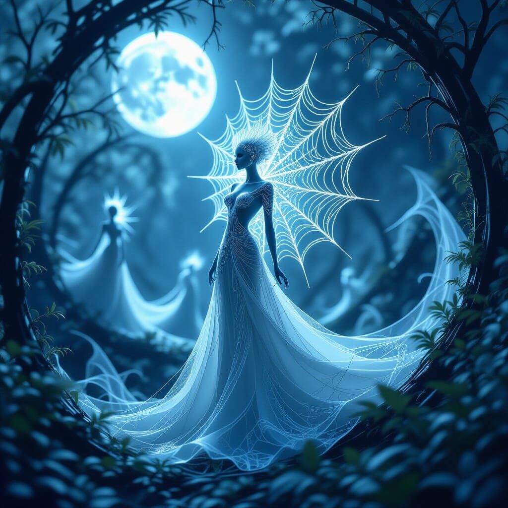 Ethereal Spiderweb Creations in Soft Moonlight
