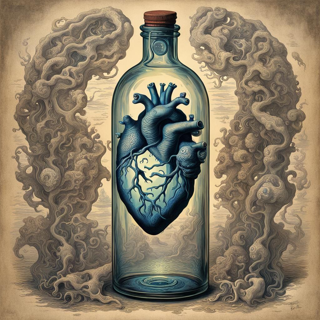 Psychedelic Anatomical Heart Poster in Gothic Horror Style