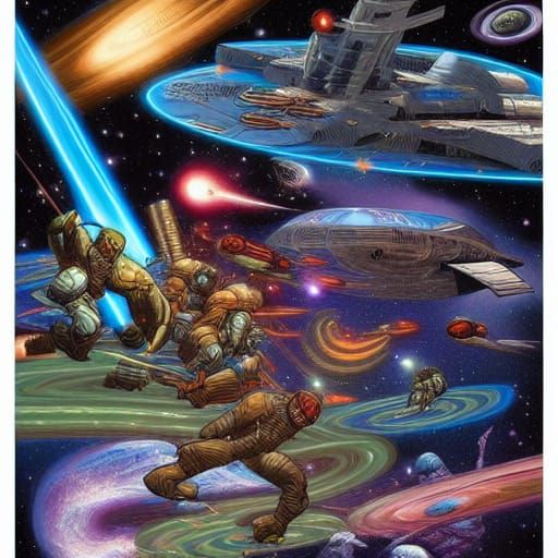Intergalactic Space Battle in Comic Book Style
