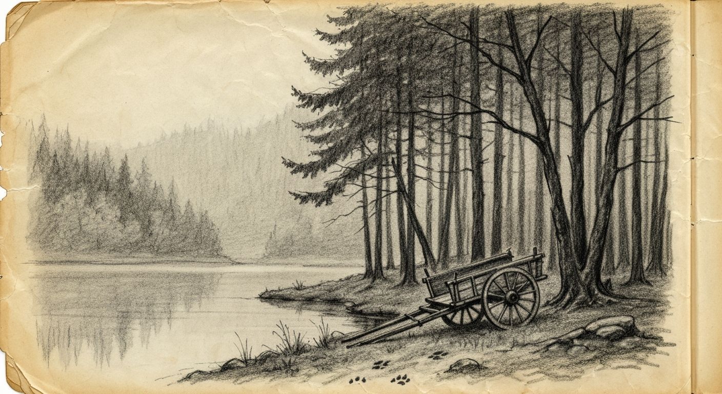 Misty Balkan Forest Charcoal Sketch in Explorer's Notebook