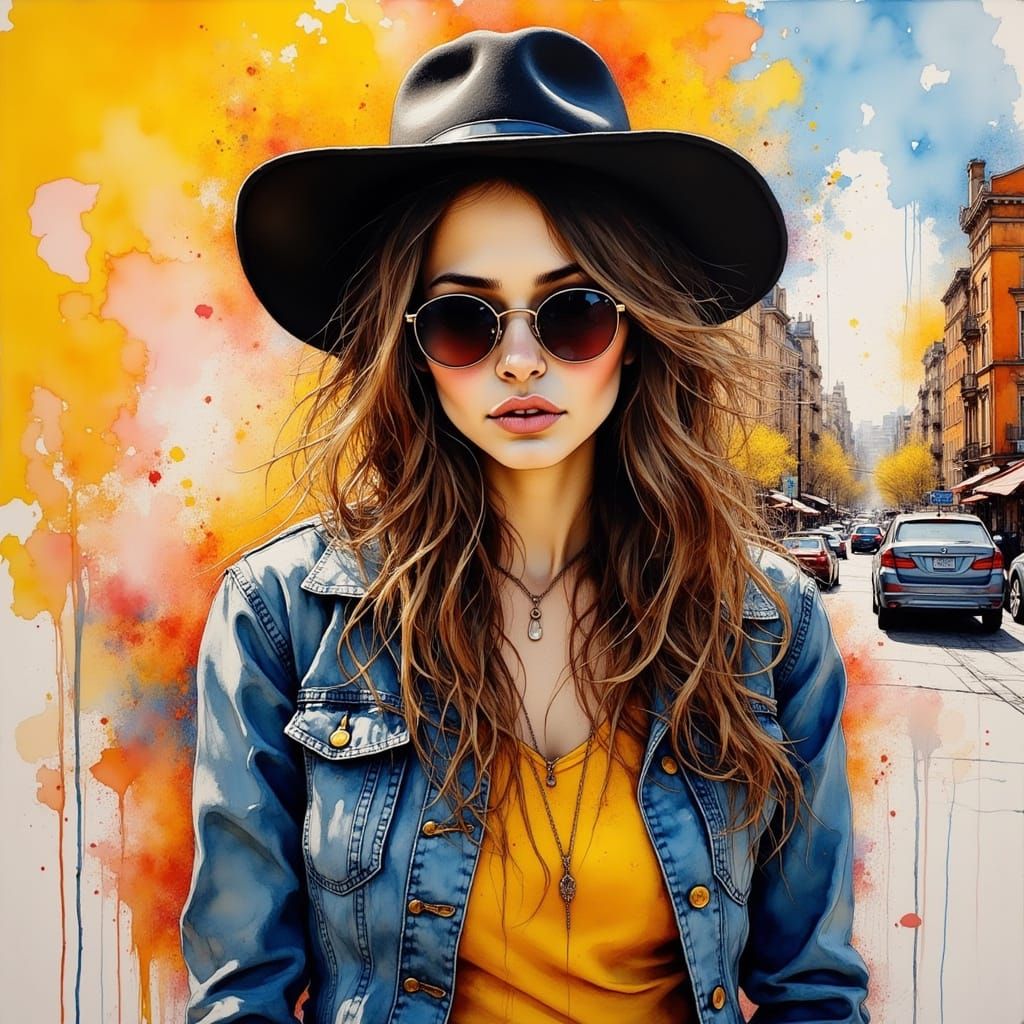 Figurative Oil Painting of a Woman in Hat and Sunglasses