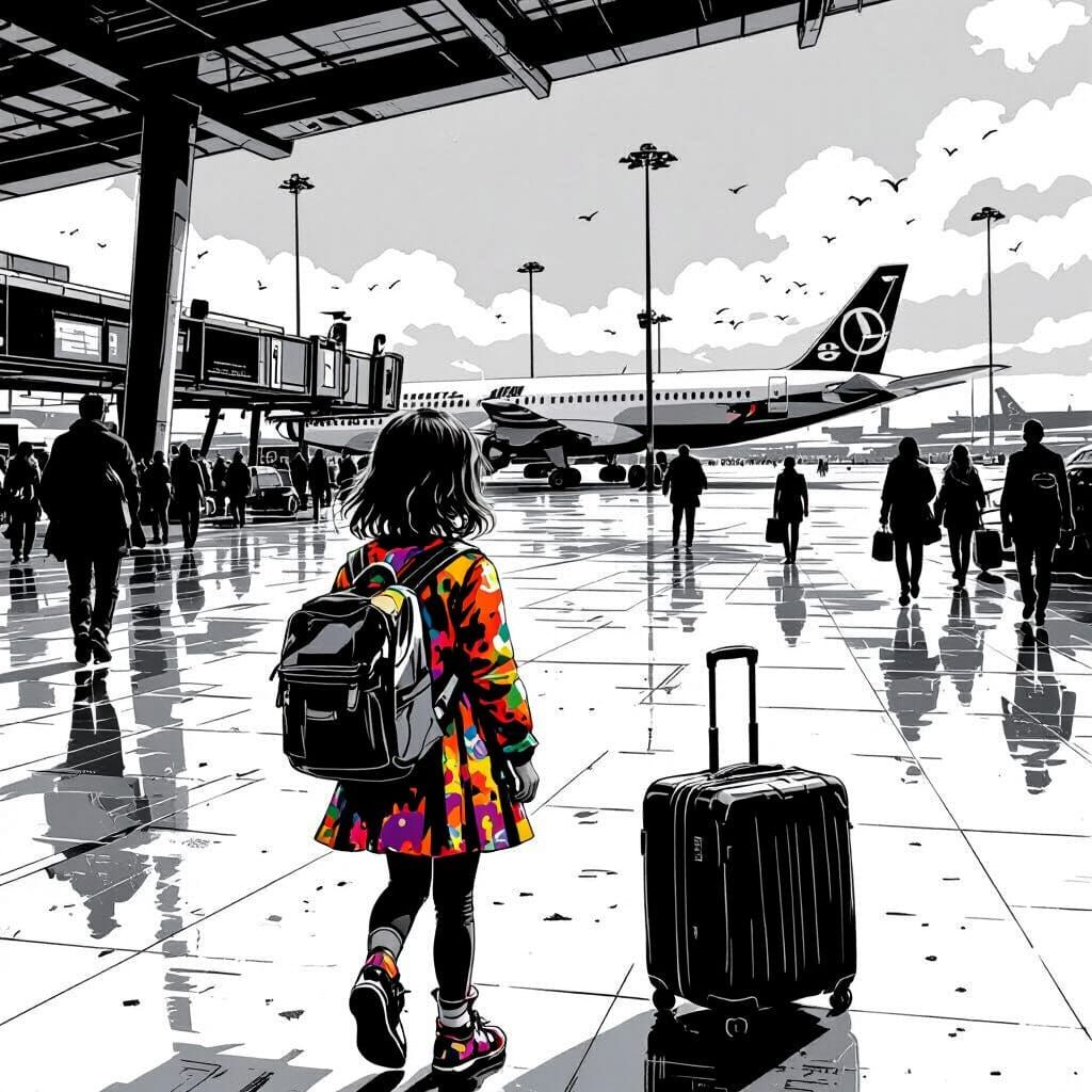 Girl Arrives at Lisboa Airport in Comic Style