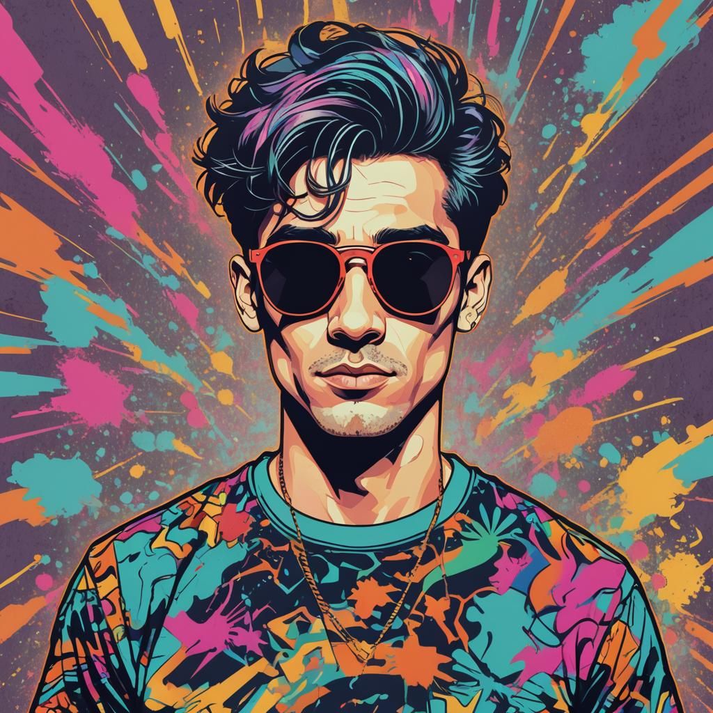 90s Pop Art Man with Sunglasses in Digital Illustration