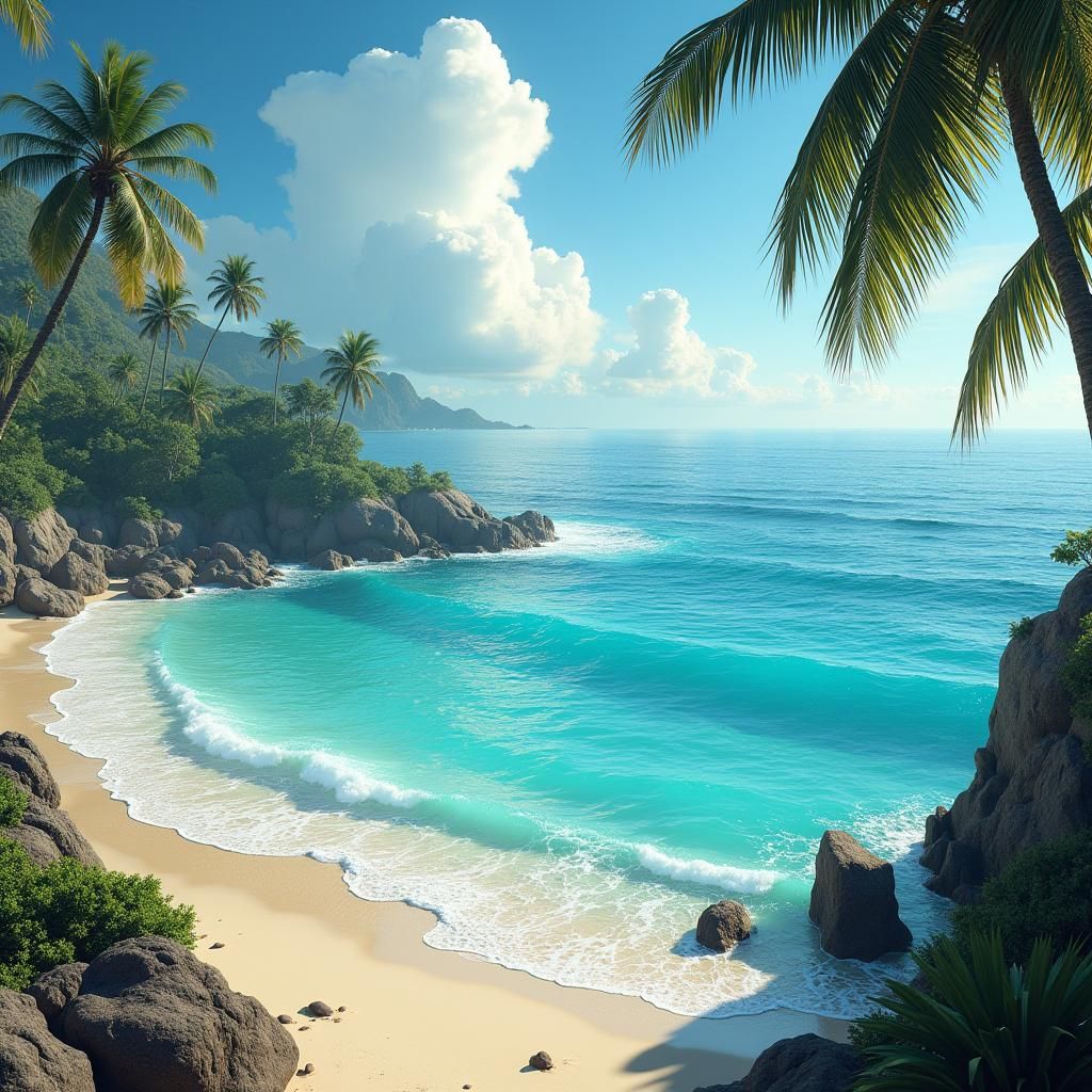 Tropical Island Beach in Matte Painting Style