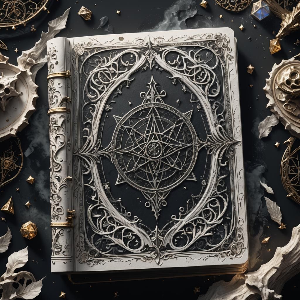 White Book of Shadows on Black Background