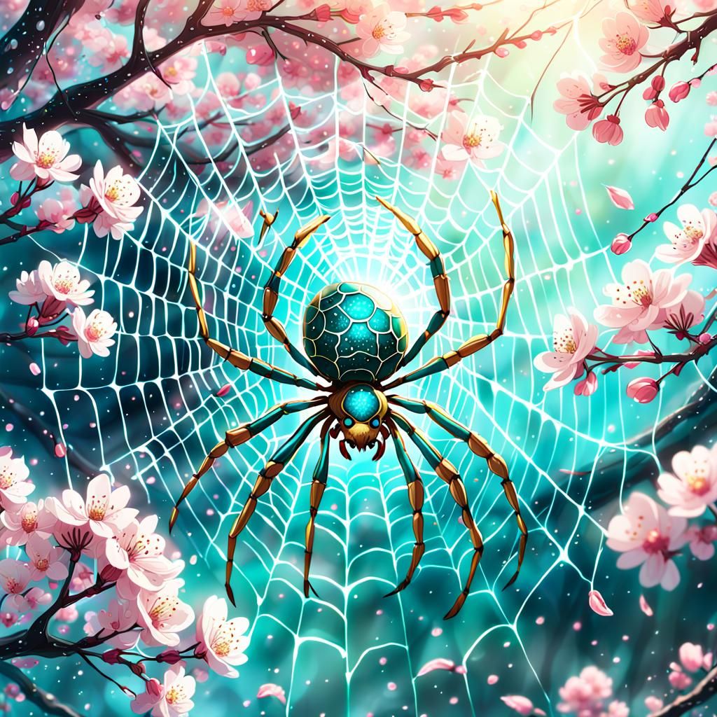 Mythical Spider Weaving Web in Anime Style