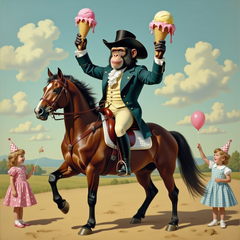 Chimpanzee George Washington Rides Stallion Into Party Holdi...