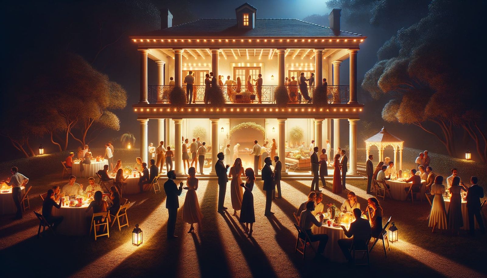 Backyard Evening Party Under Ambient Lighting
