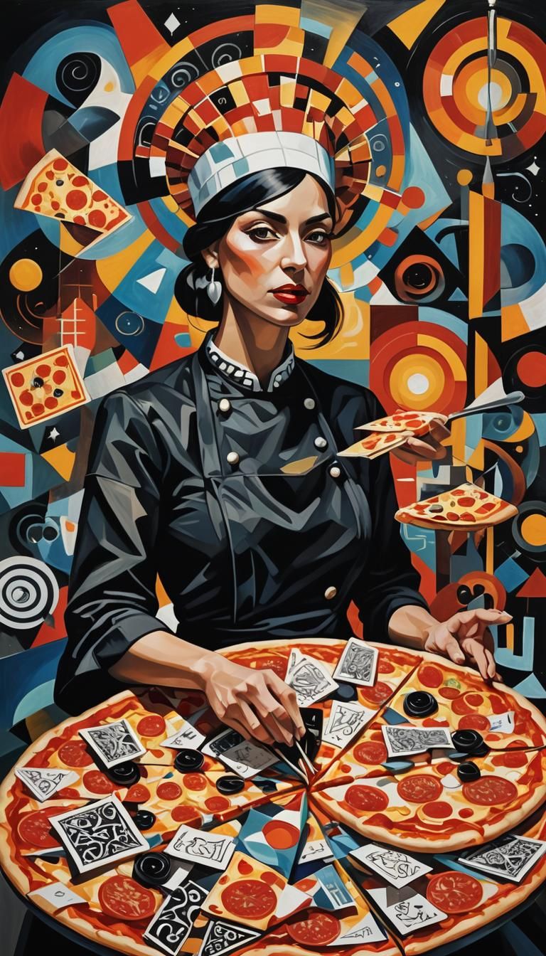 Cubist Chef with Pizza Tarot Cards in Digital Art
