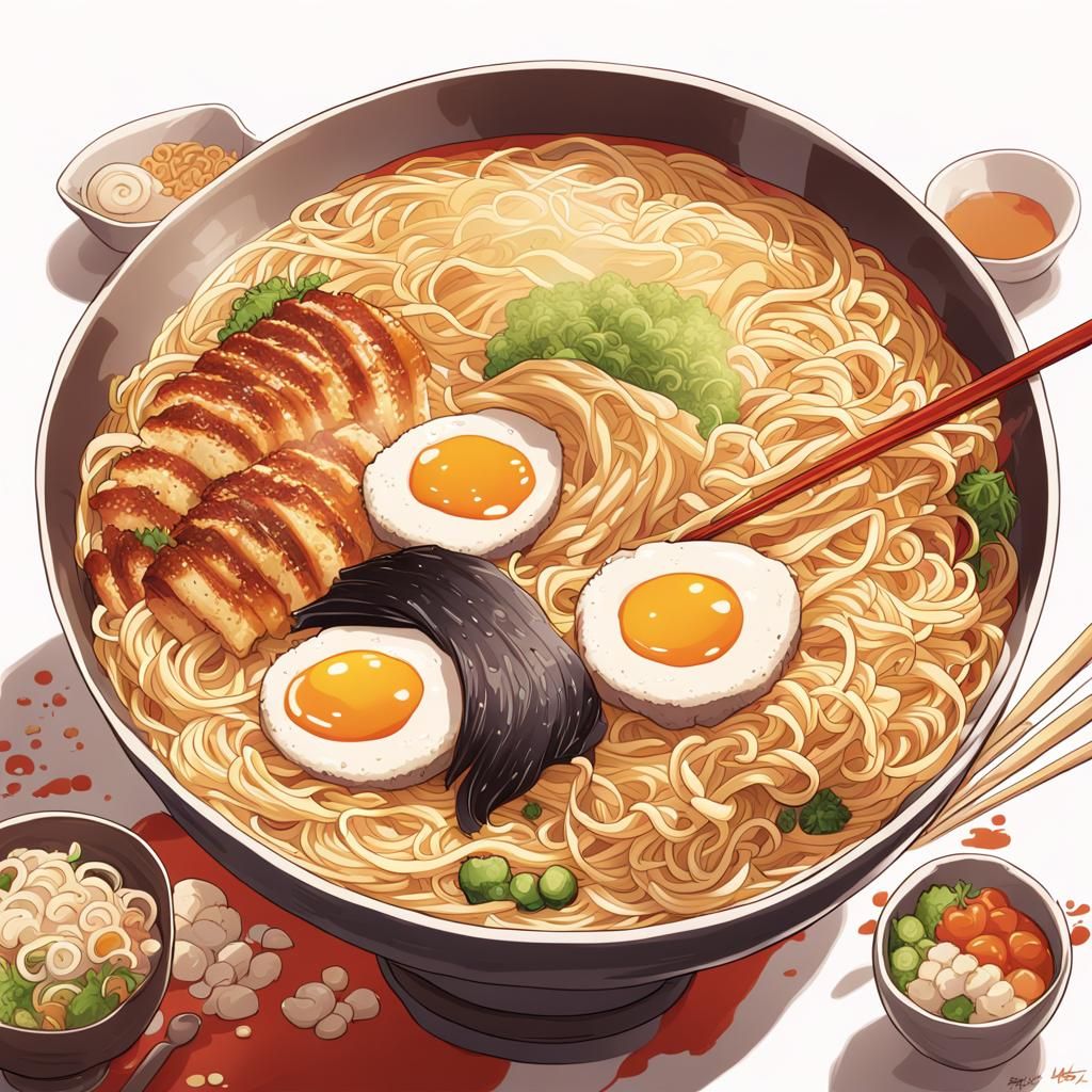 Giant Ramen Bowl in Anime Style