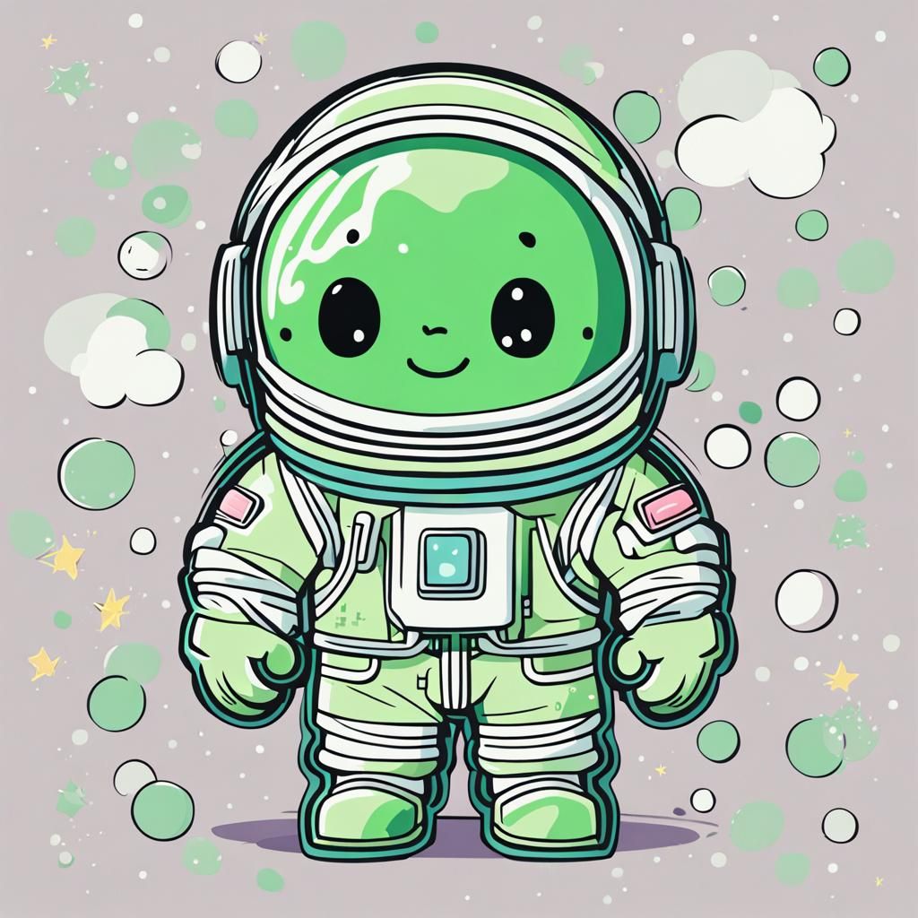 Kawaii Space Explorer with Bold Outlines
