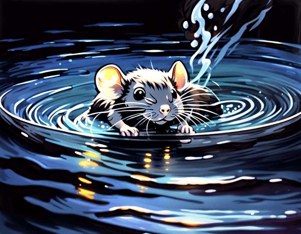 Mouse in Hot Tub: Vibrant Anime-Style Digital Art