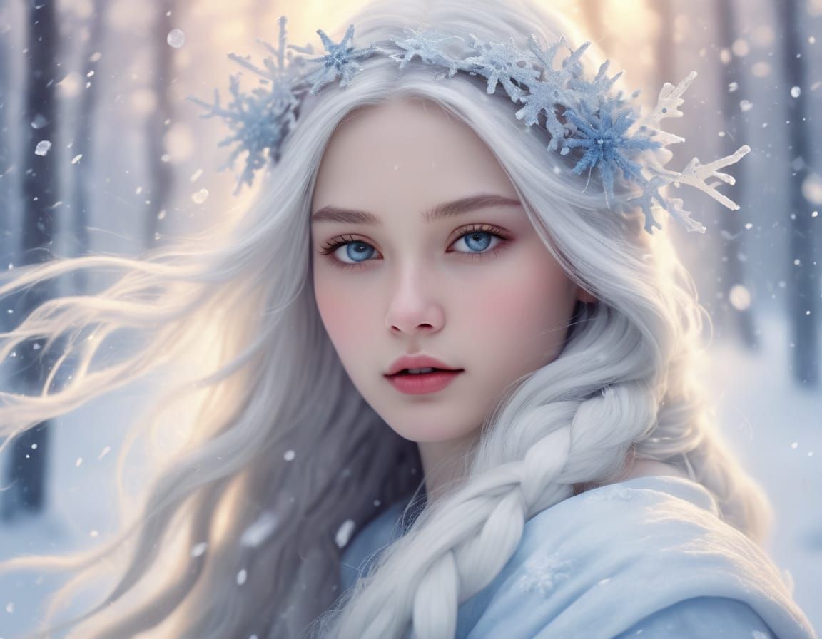 Snow Maiden Walking Through a Blizzard in Digital Art