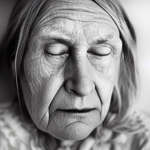 Grey Haired Woman Sleeping, Ambient Light Portrait