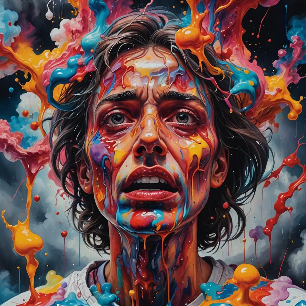 Surreal Face in Chemical Anguish: Oil Painting