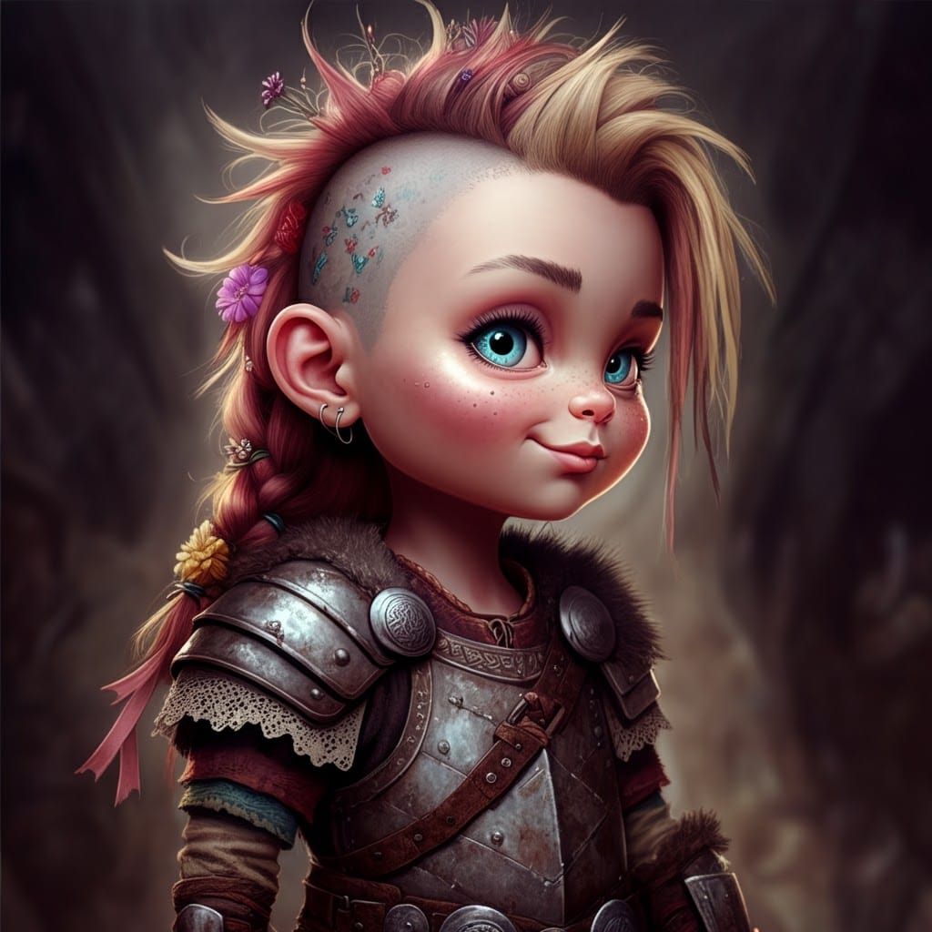 Adorable Punk Viking Girl in Whimsical Digital Art