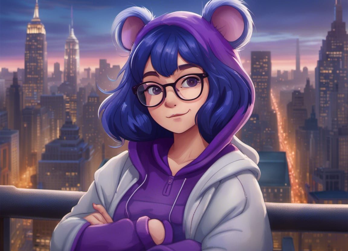 Young Woman in Rat Kigurumi Onesie in City