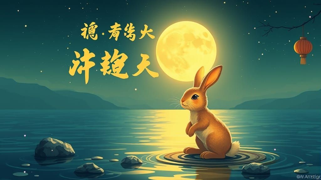 Sea Glass Words of Mid-Autumn Festival Rabbit Moon