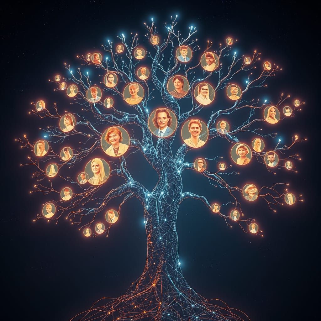 Futuristic Holographic Family Tree Concept Art