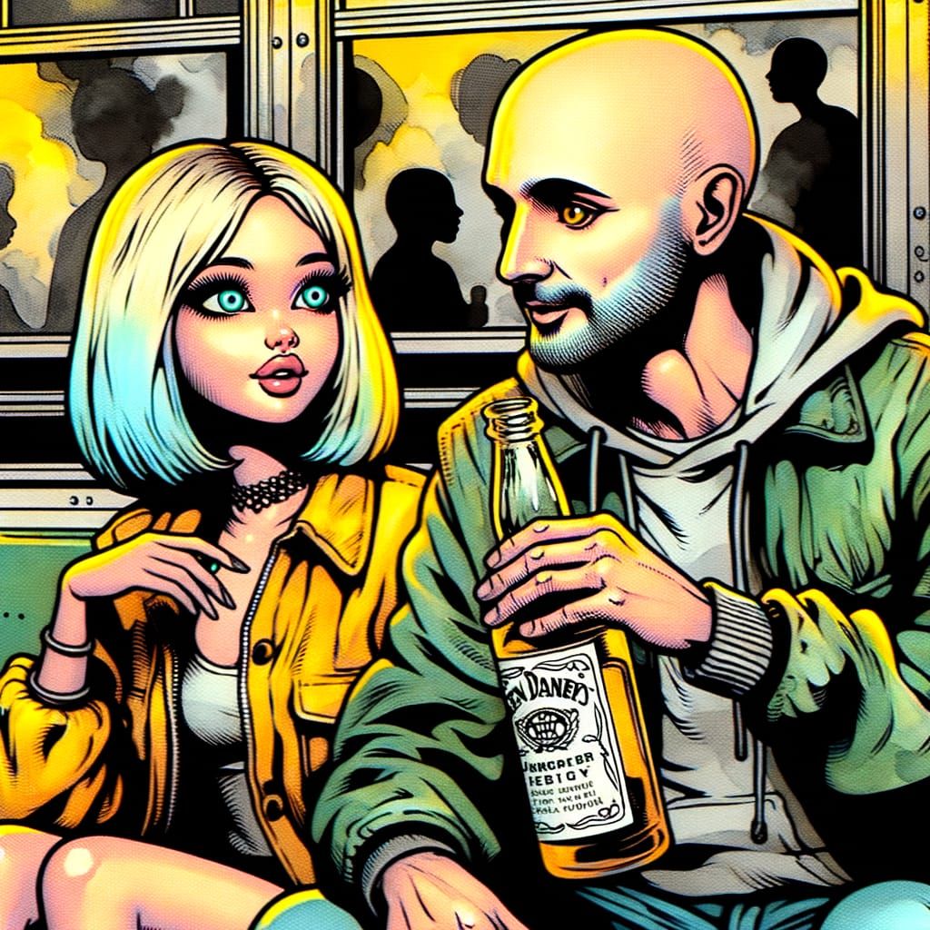 Trippy Watercolor Comic Book Scene in Urban Los Angeles