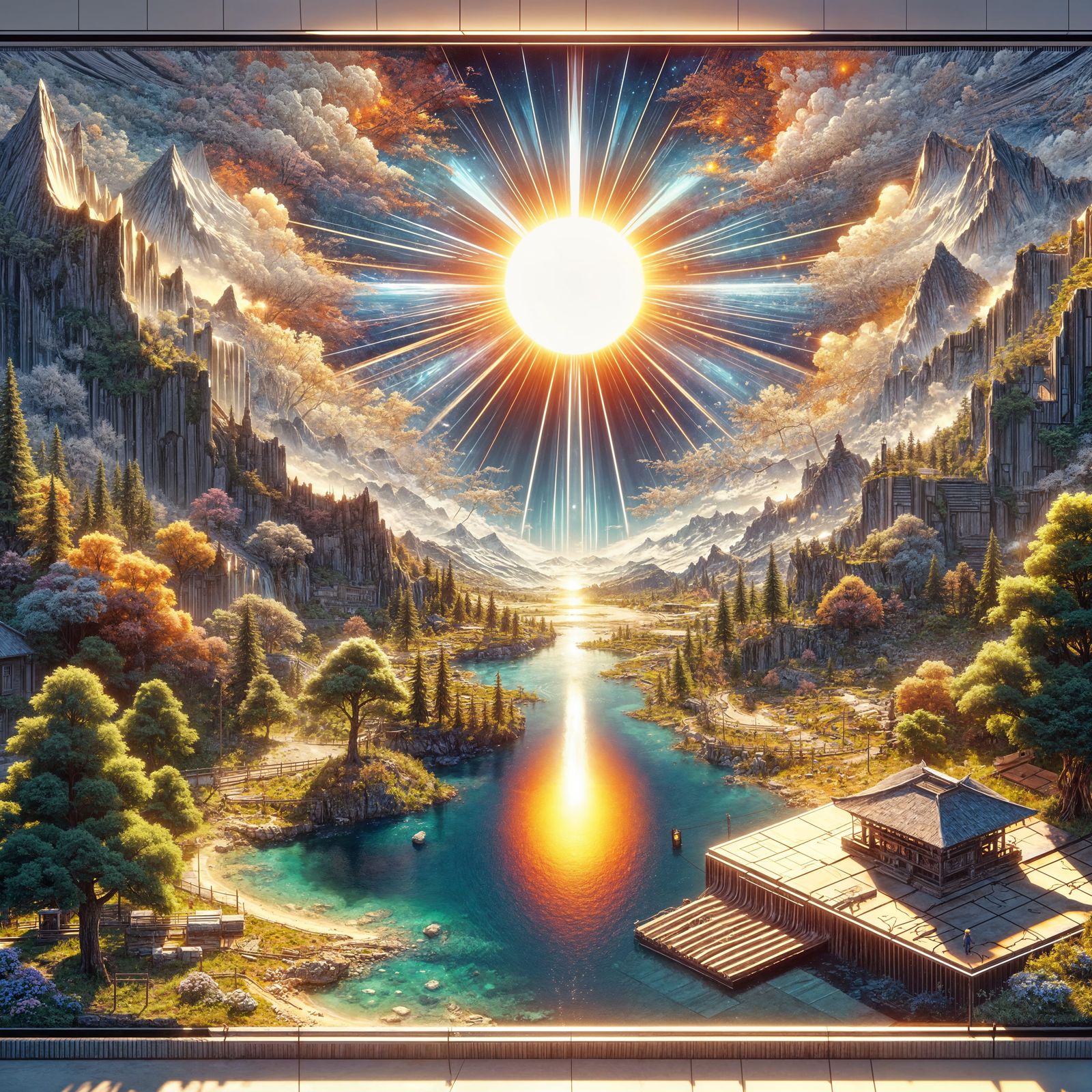 Radiant Sun Blessing: Detailed 3D Anime Landscape