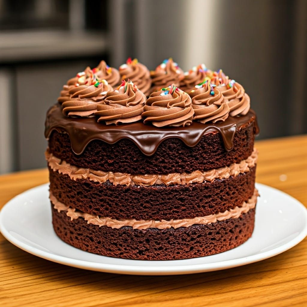 Chocolate Cake with Frosting and Sprinkles
