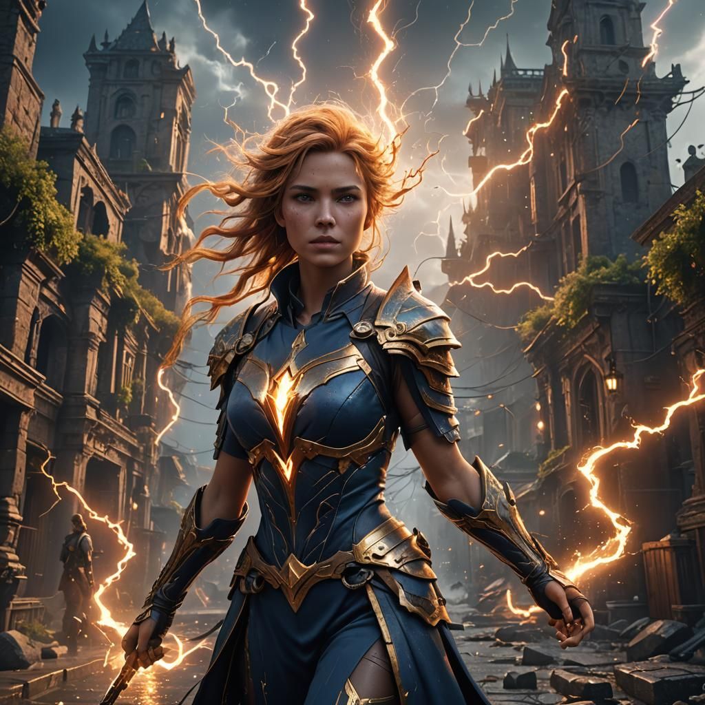 Fantastical Girl in Lightning Storm: Fantasy Concept Art
