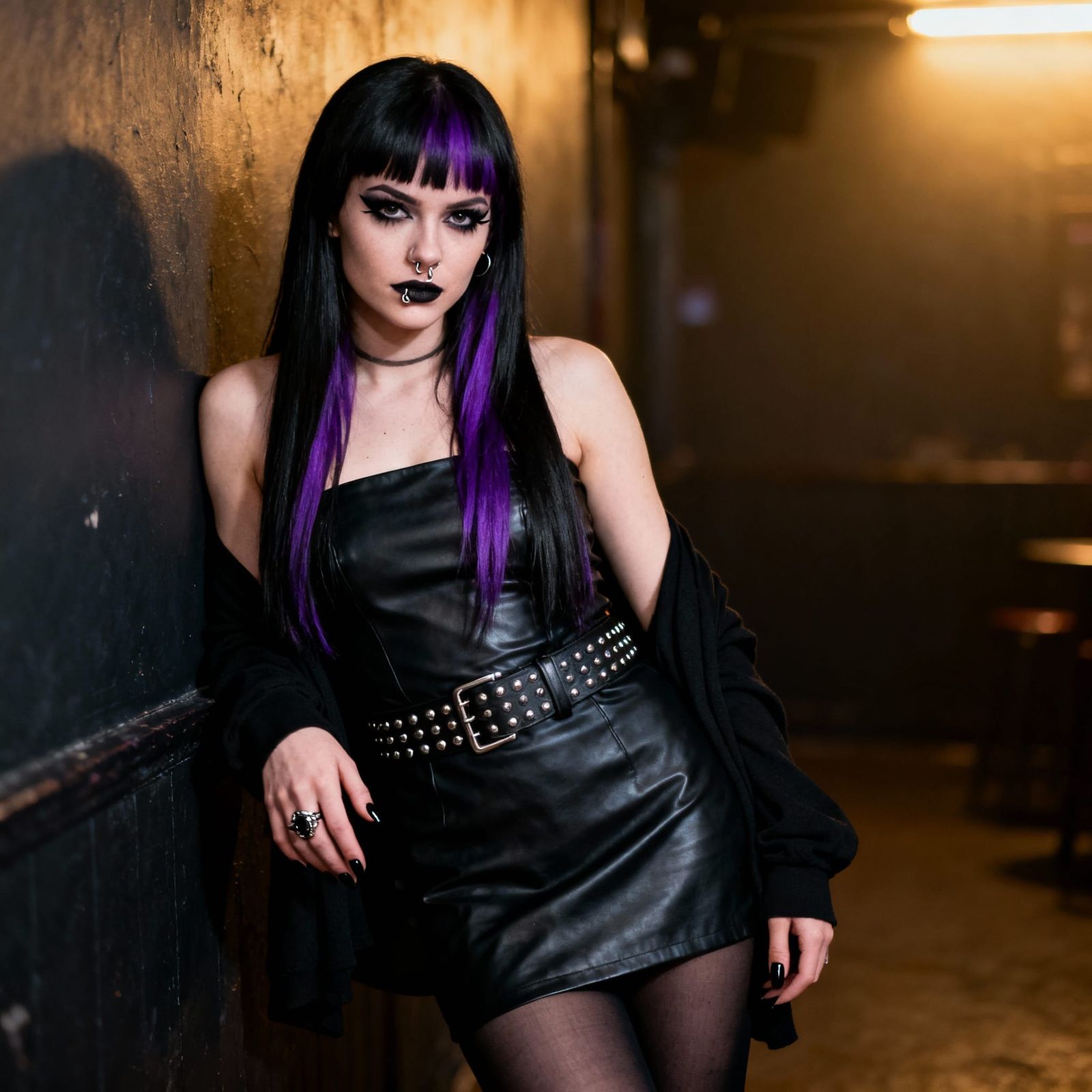 Goth Woman in Dimly Lit Room, Moody Club Vibe