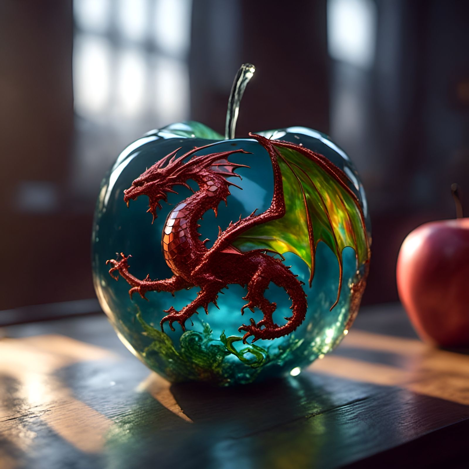 Glass Apple with Dragon Inlay