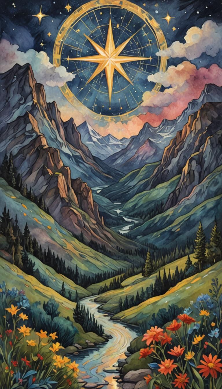 Surreal Starlit Mountainscape in Epic Impressionist Gouache