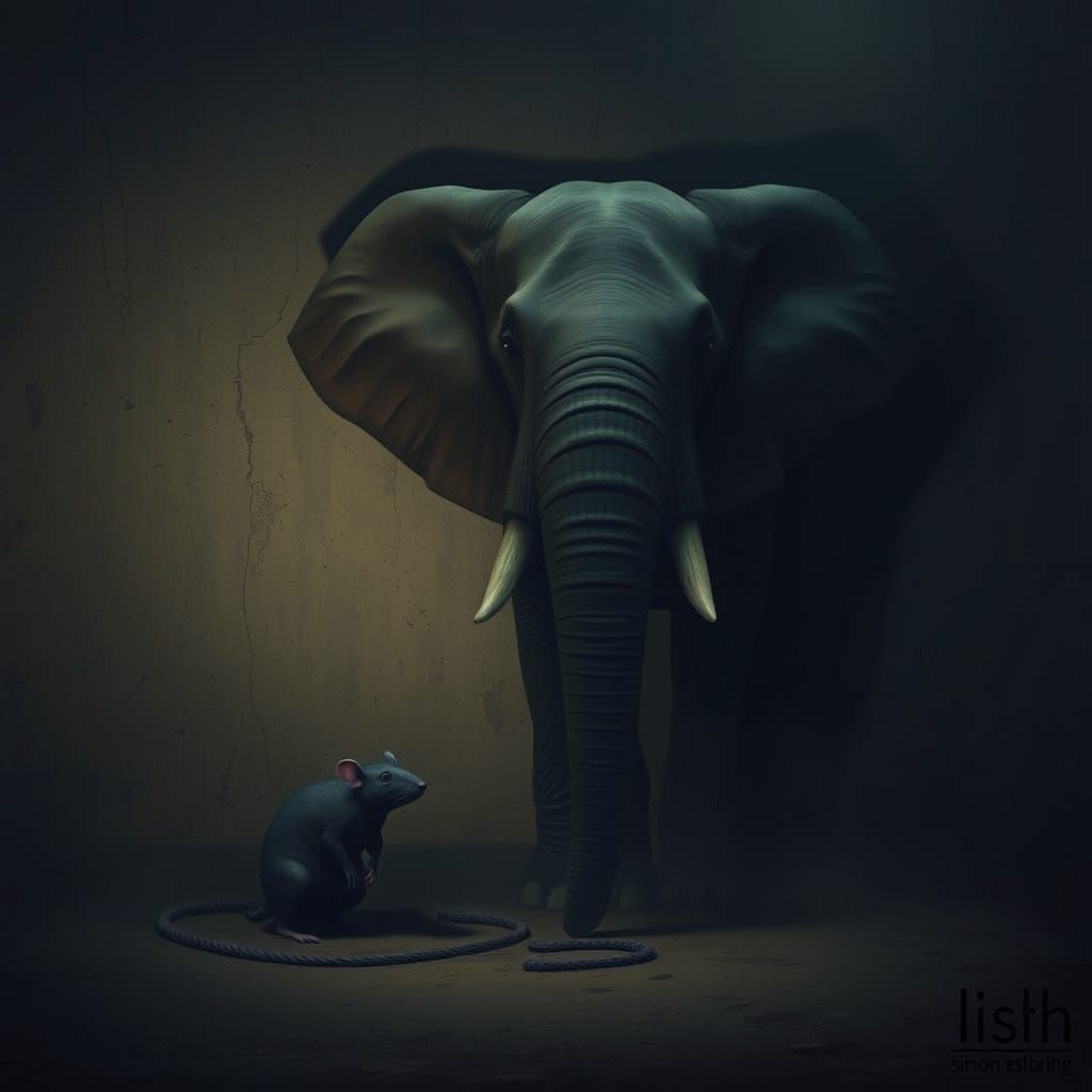 Elephant and Rat in Mystical Shadow World