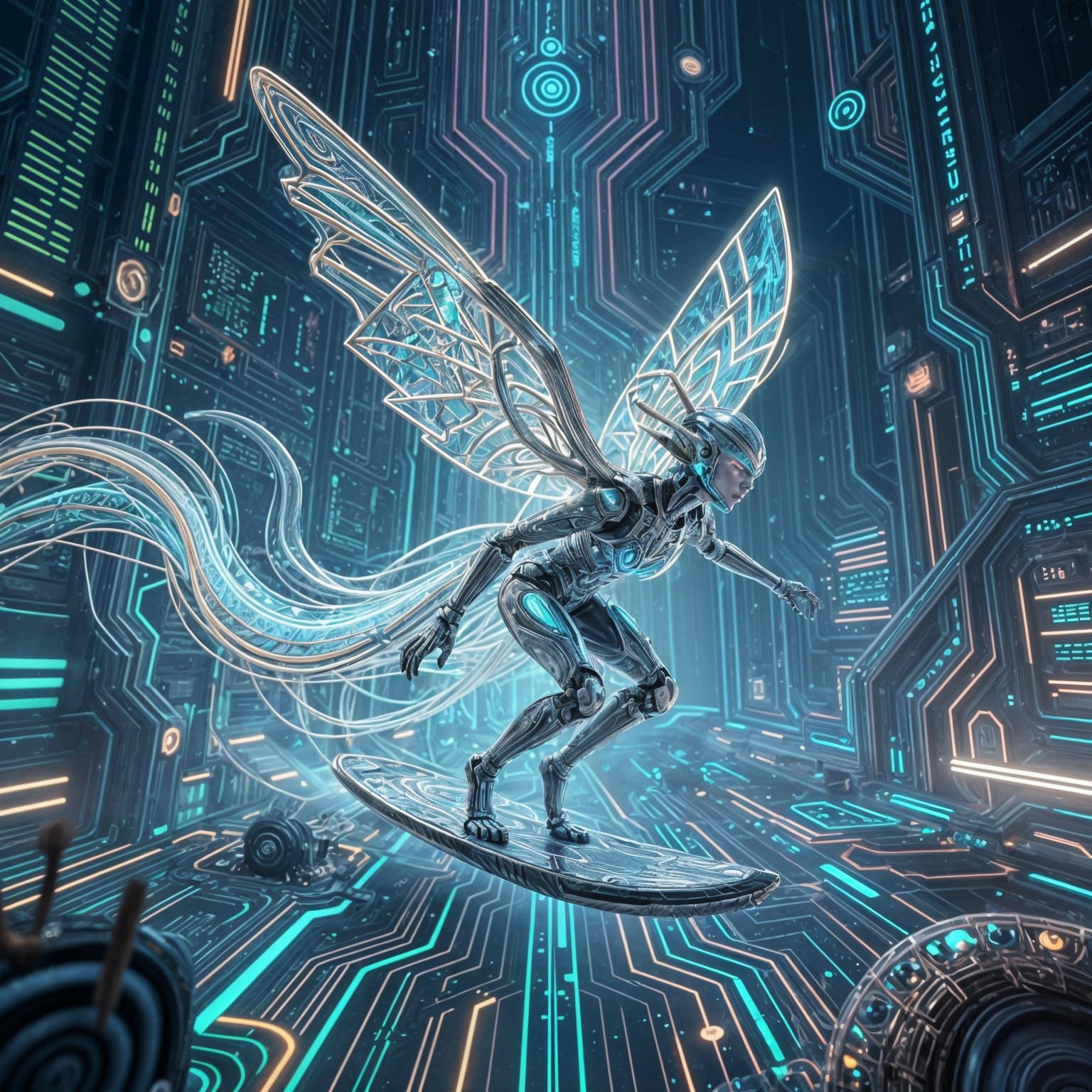 Machine Elves Surfing Python Code in Circuitry