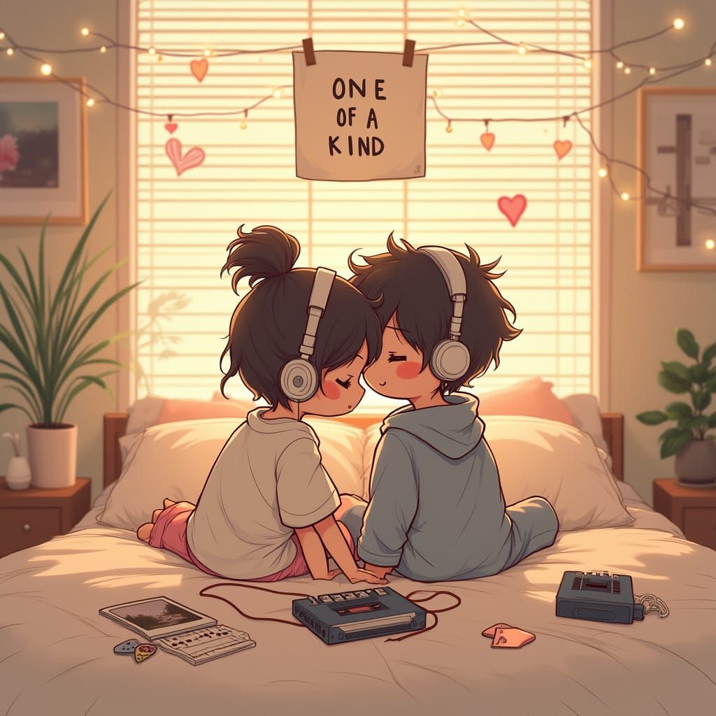 Chibi-Style Couple's Intimate Moment in a Cozy Universe