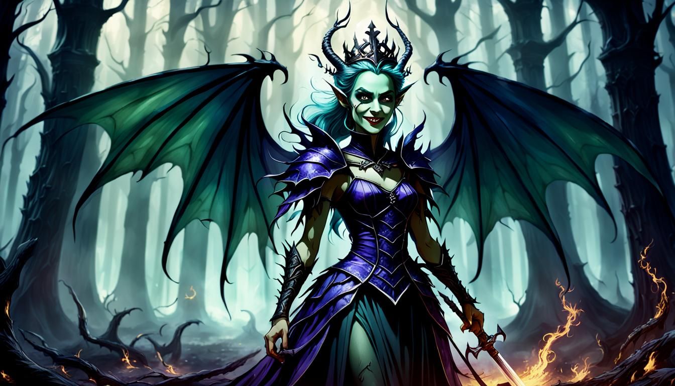 Evil Fairy Queen of Shadow Glass in Eerie Forest