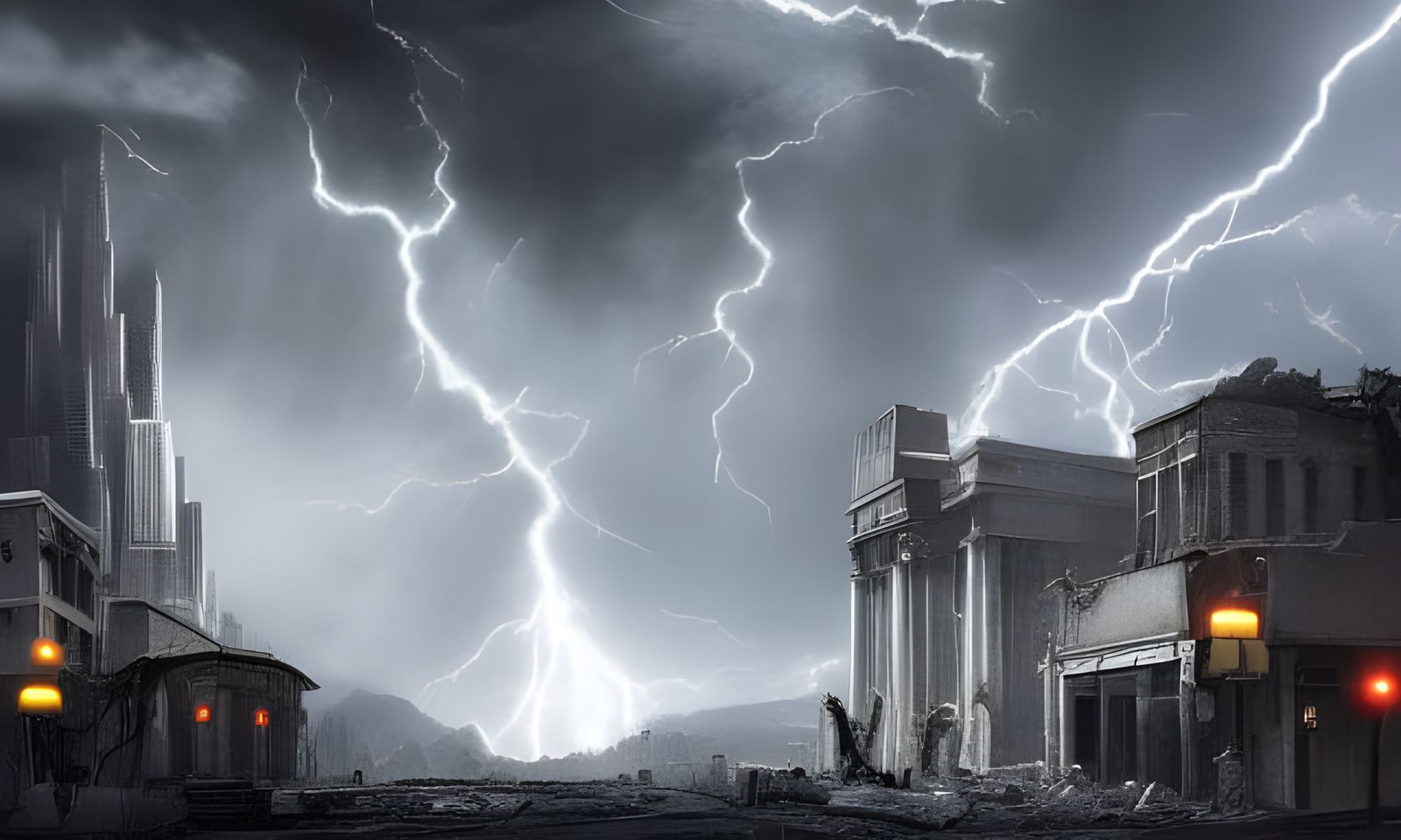 Ruined City in Sci-Fi Film Noir Style