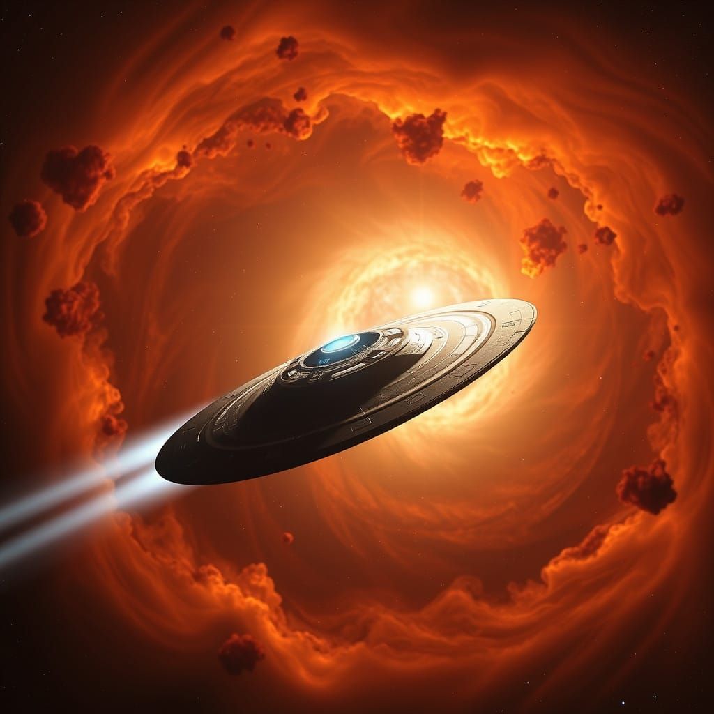 Saucer Spaceship Meets Cosmic Nebula