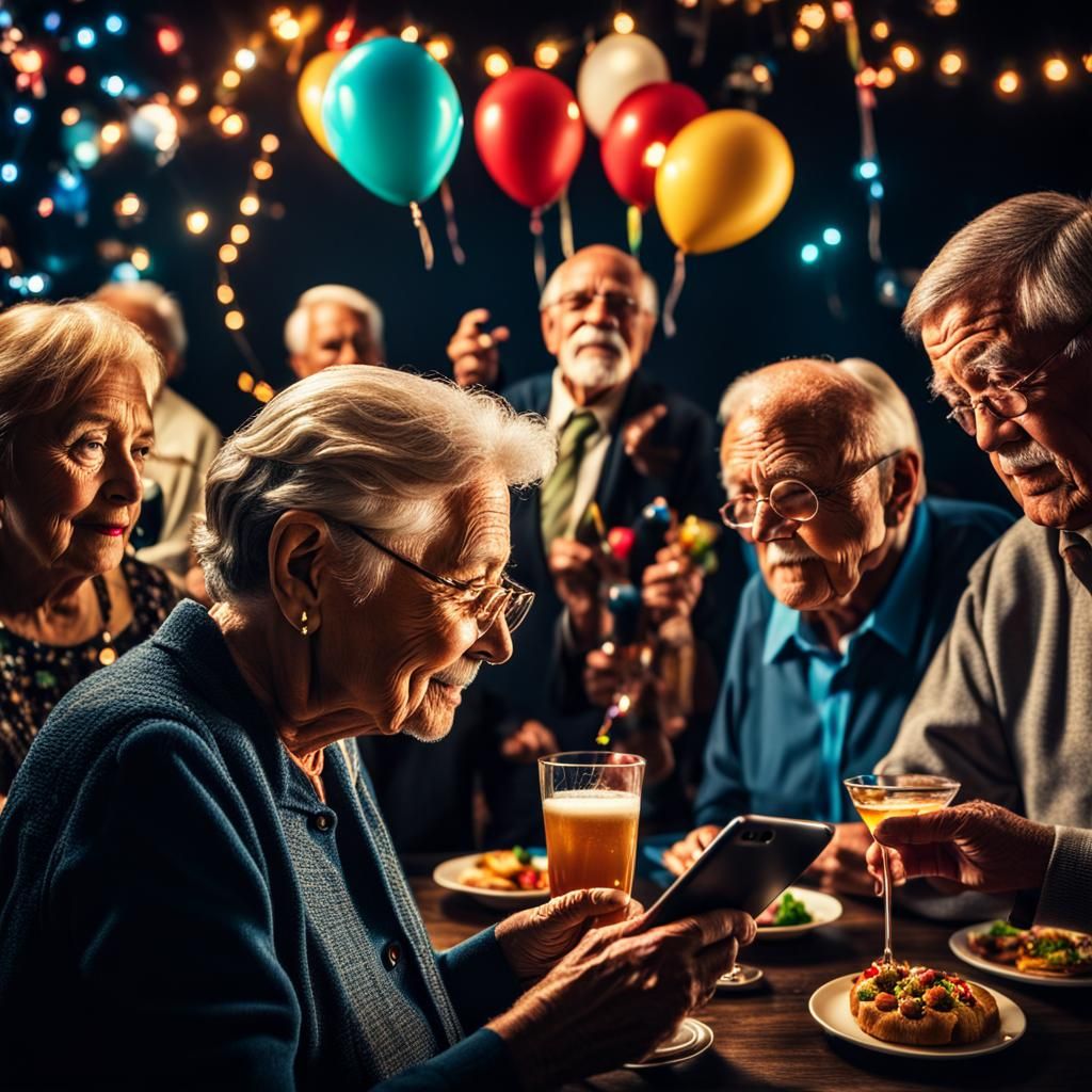 Senior Citizens Party with Social Media Abstraction