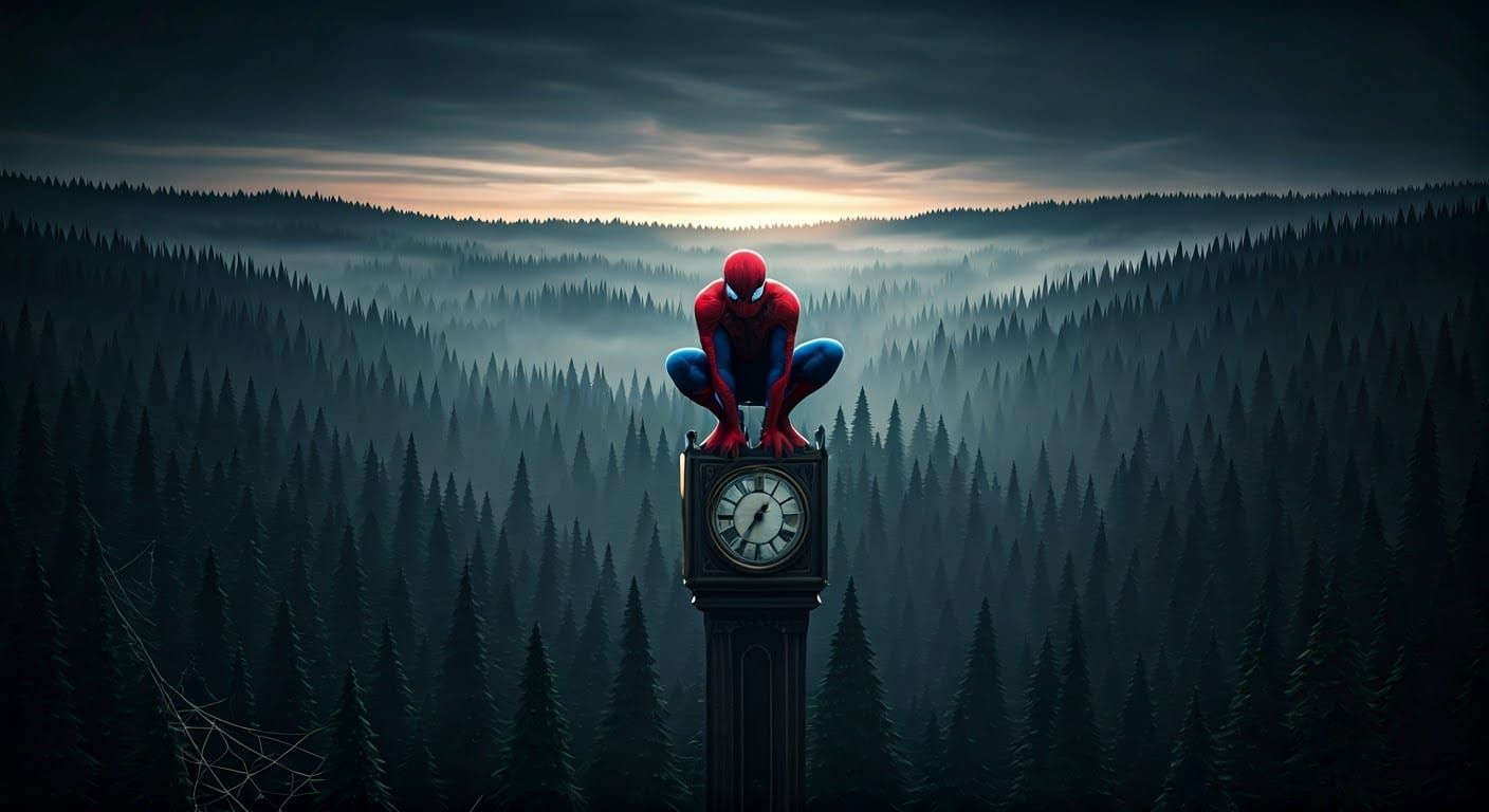 Spider-Man in Dark Fantasy Gothic Landscape